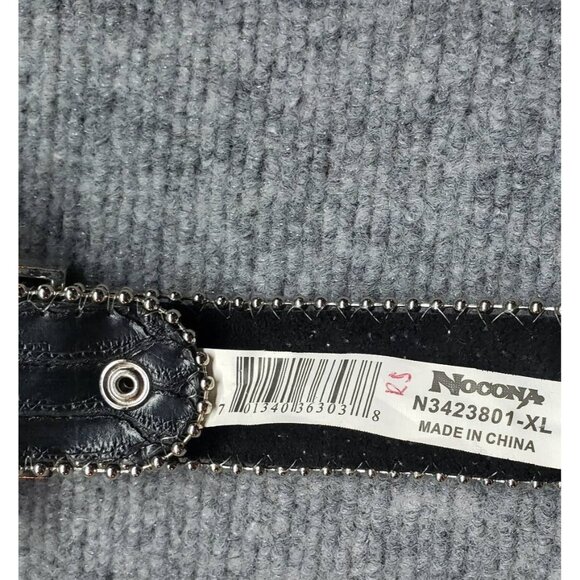 Nocona Belt Womens XL Black Leather Adjustable Western Etched Star Medallion New